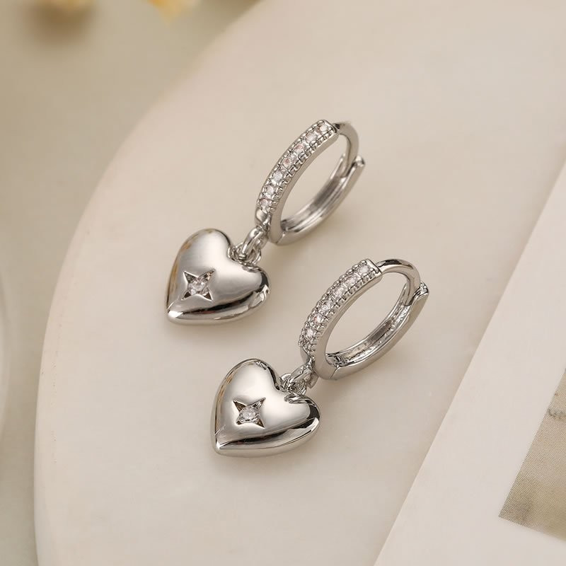 Серебристые серьги-кольца с гладкими сердцами N99091