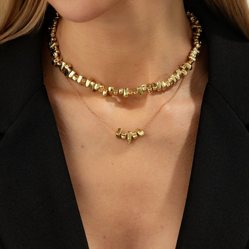 Массивный золотистый чокер из крупных граненых звеньев CJS98402 Массивный золотистый чокер из крупных граненых звеньев CJS98402