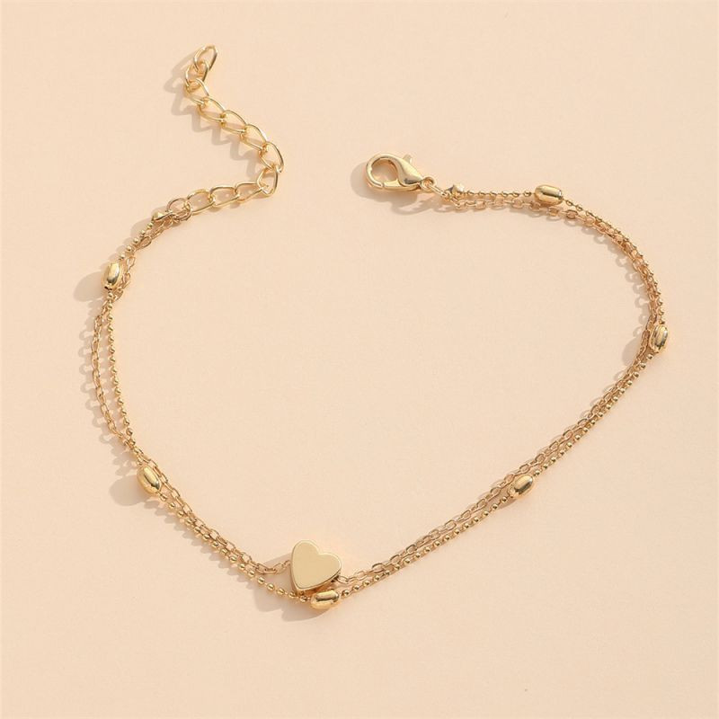 Браслет на ногу двухрядный с сердечком CJL14207