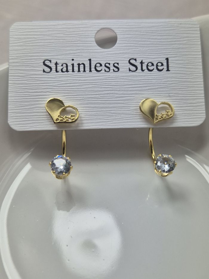 Серьги стальные сердца с напылением золотом J11514CJJ Серьги стальные сердца с напылением золотом J11514CJJ
