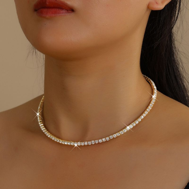 Тонкий сияющий чокер из прозрачных кристаллов серебристый CJR67168 Тонкий сияющий чокер из прозрачных кристаллов серебристый CJR67168