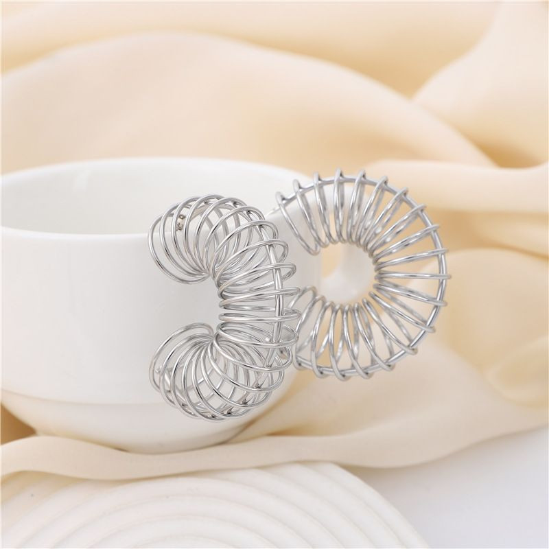 Серебристые серьги-кольца Спирали CJH27569