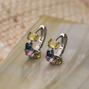 Серебристые серьги-кольца с цветными камнями N98949