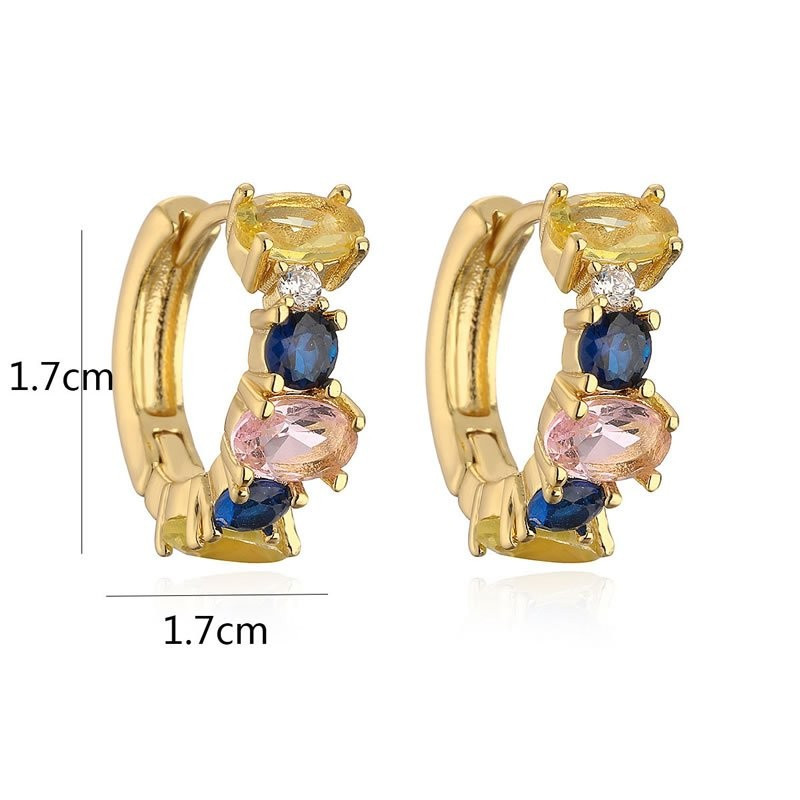 Серебристые серьги-кольца с цветными камнями N98949