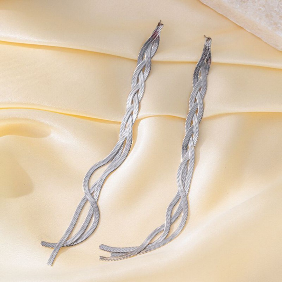 Длинные серебристые серьги-цепочки Косы CJH32199