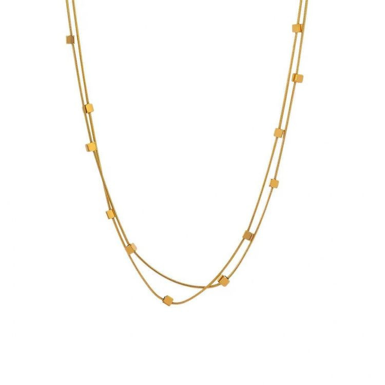 Длинная цепочка с золотистыми кубиками-вставками J10637CJJ Длинная цепочка с золотистыми кубиками-вставками J10637CJJ