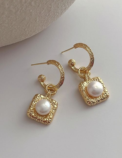 Серьги-кольца с жемчужными квадратами L88725