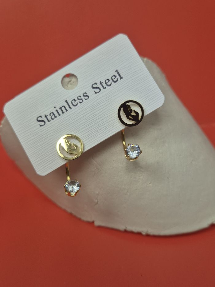 Золотистые стальные серьги-джекеты Бесконечность со стразами 1J11515CJJ