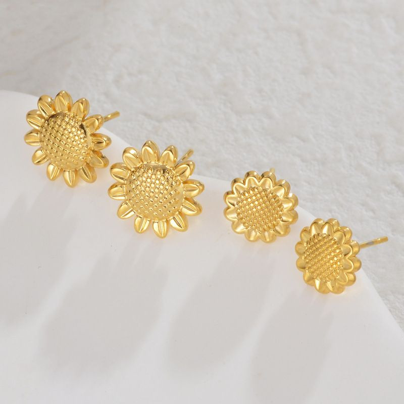 Серьги-пусеты Подсолнухи золотистые фактурные CJL35116