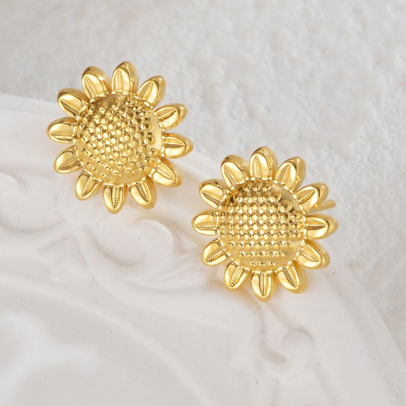 Серьги-пусеты Подсолнухи золотистые фактурные CJL35116