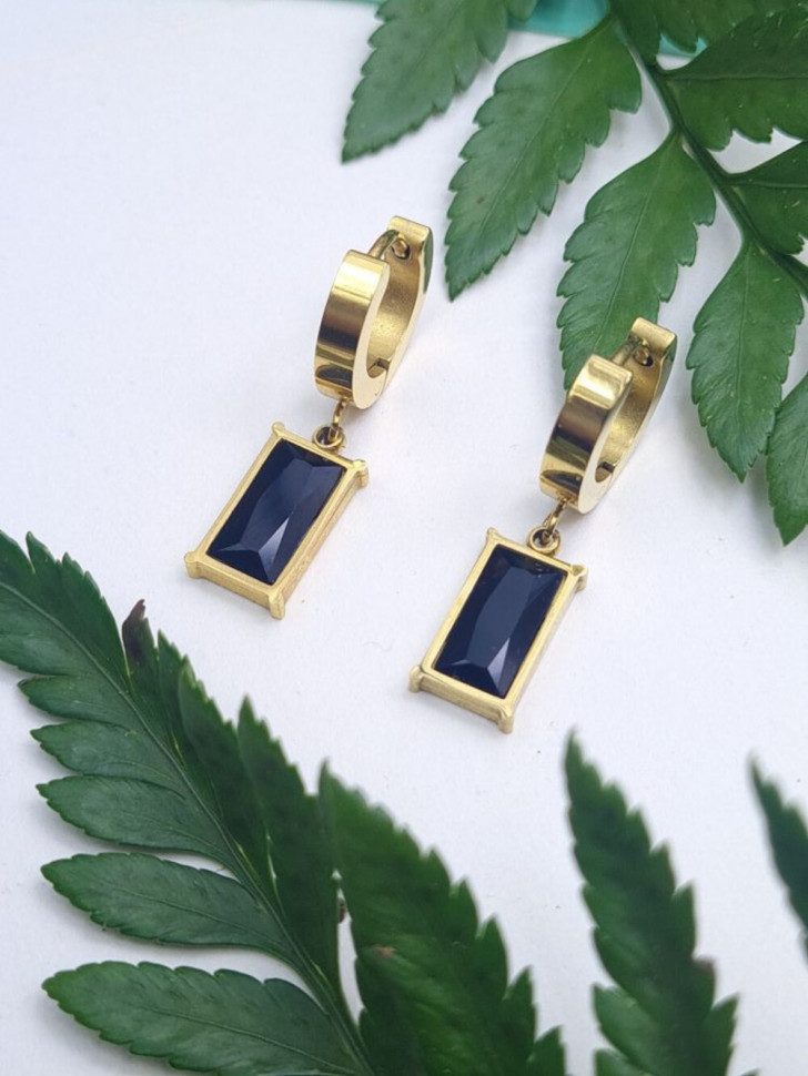 Серьги Висячие Прямоугольники черные 1J10003(CJJ)