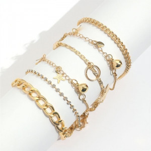 Набор браслетов на ногу золотистых N68716 Набор браслетов на ногу золотистых N68716
