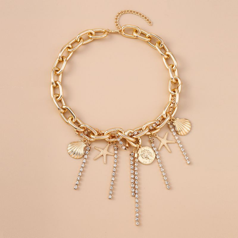 Многослойная золотистая цепь с подвесками и каскадом CJL75830 Многослойная золотистая цепь с подвесками и каскадом CJL75830