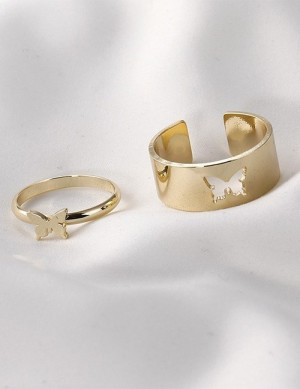 Золотистое кольцо с бабочкой и широкое кольцо с прорезью L13369