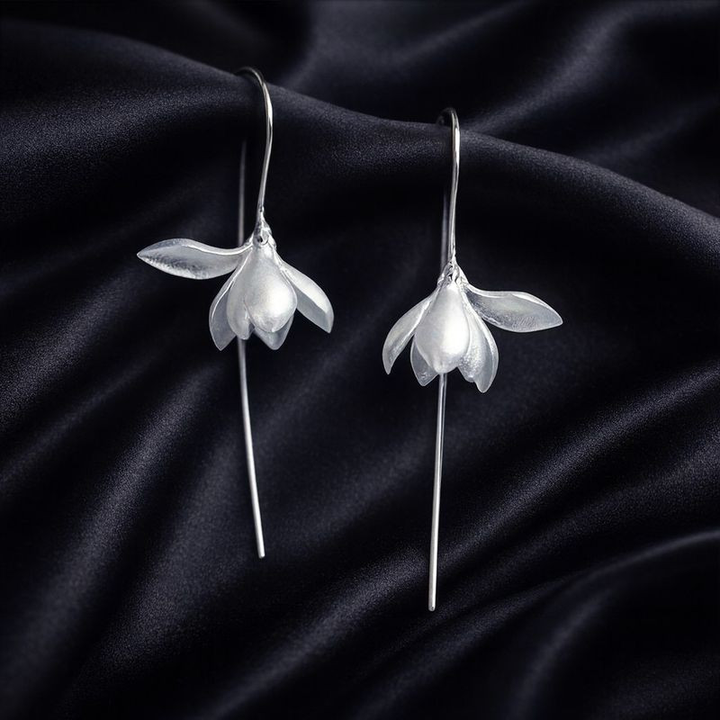 Длинные серьги-подвески «Серебряный подснежник» 1J12481CJJ