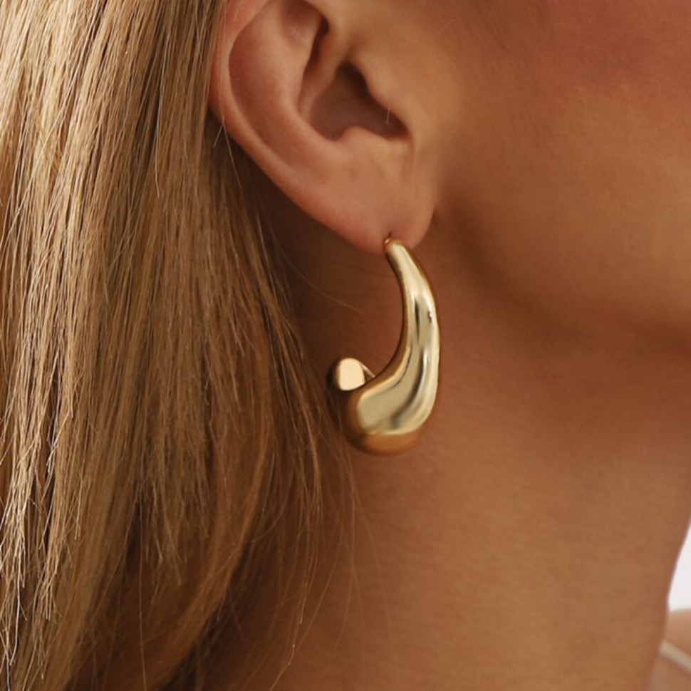 Массивные зеркальные серьги-пусеты в форме капли золотистого цвета CJH33196