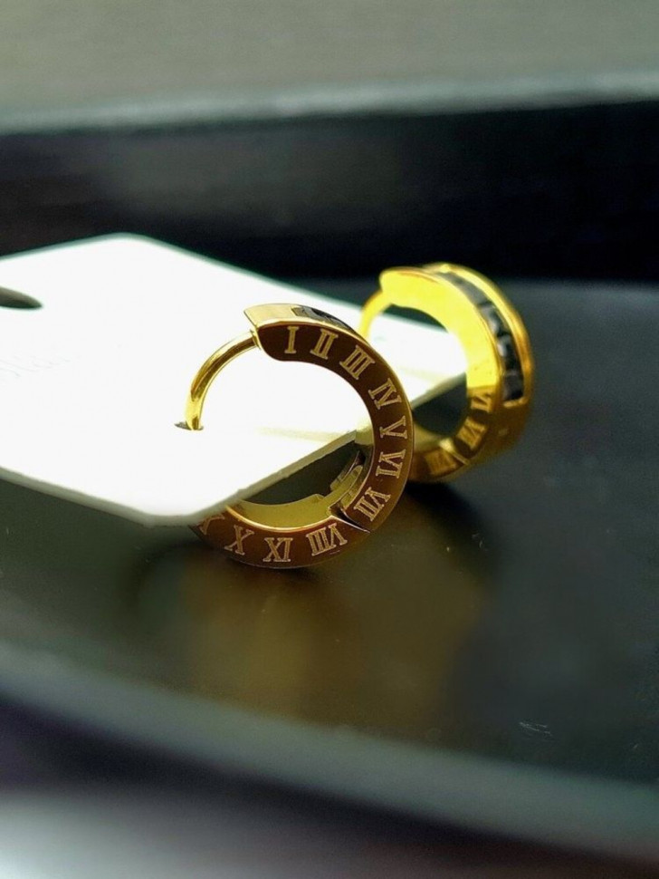 Стальные серьги-конго с напылением золотом и фианитами J10249CJJ Стальные серьги-конго с напылением золотом и фианитами J10249CJJ