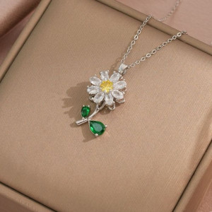 Цепочка с подвеской в форме цветка с зелеными листьями CJH64911 Цепочка с подвеской в форме цветка с зелеными листьями CJH64911