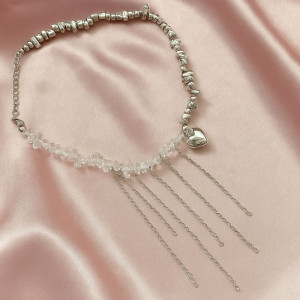 Колье ювелирный сплав бисер кулон сердце 1J12222CJJ