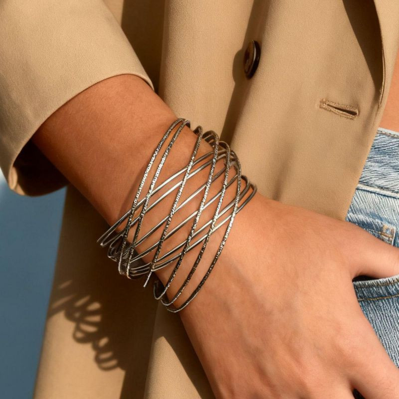 Браслет жесткий широкий с сетчатым плетением CJR81412