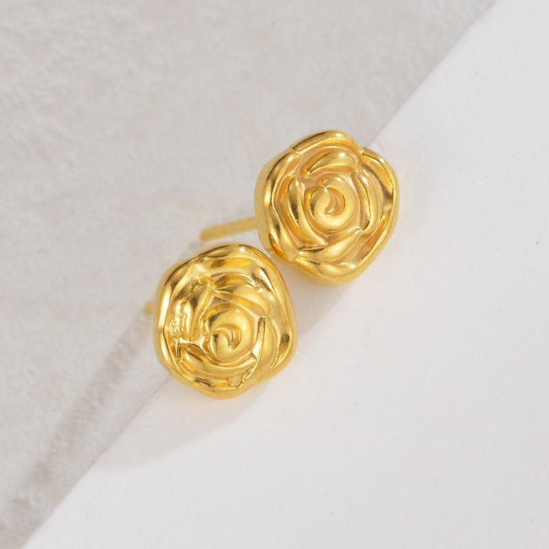 Серьги-пусеты Розы объемные золотистые CJL35118