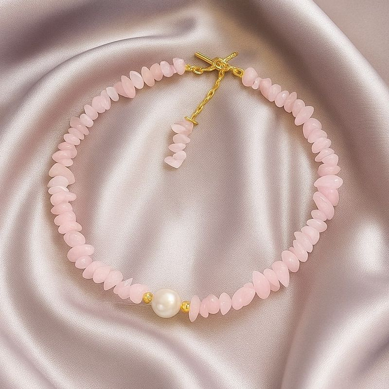 Бусы из розового кварца с центральной жемчужиной 1J11936CJJ Бусы из розового кварца с центральной жемчужиной 1J11936CJJ