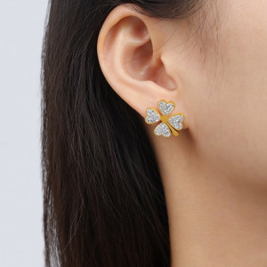 Серьги-пусеты Клевер с кристаллами CJC97412 Серьги-пусеты Клевер с кристаллами CJC97412