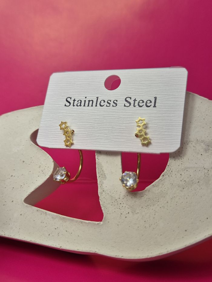 Серьги стальные звезды с напылением золотом J11518CJJ Серьги стальные звезды с напылением золотом J11518CJJ