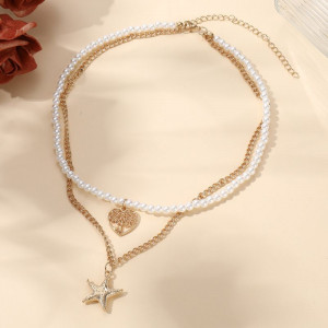 Многослойная цепочка с жемчугом и подвесками в виде звезд и монет CJM16904 Многослойная цепочка с жемчугом и подвесками в виде звезд и монет CJM16904