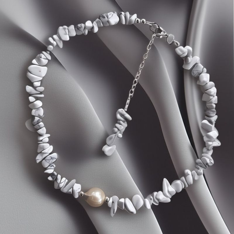 Бусы из серого камня с жемчужным акцентом 1J11937CJJ Бусы из серого камня с жемчужным акцентом 1J11937CJJ