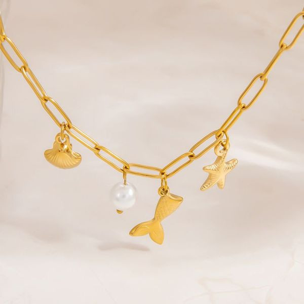 Браслет морской с жемчугом и тематическими подвесками CJL45337