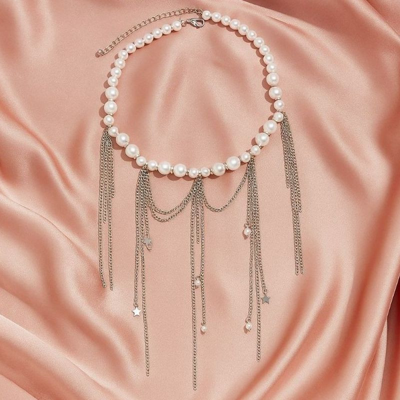 Изящное жемчужное колье с вертикальной бахромой 1J12224CJJ