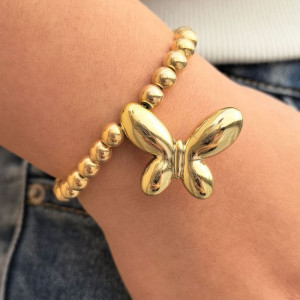 Браслет из крупных бусин с золотистой бабочкой CJN32369 Браслет из крупных бусин с золотистой бабочкой CJN32369