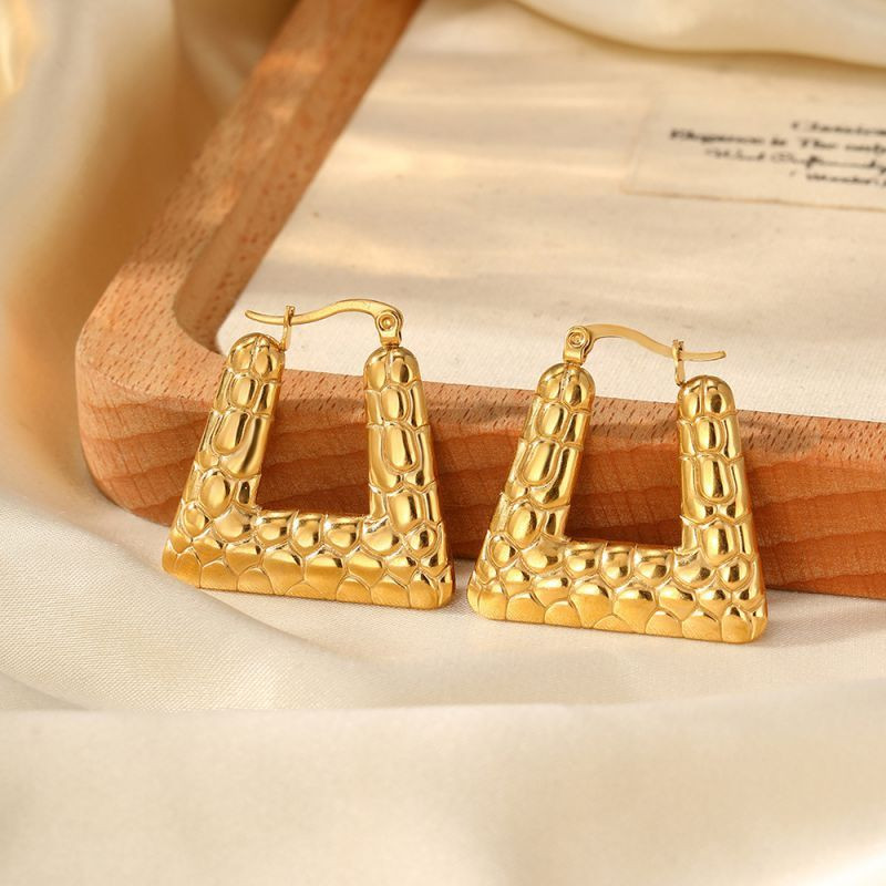 Серьги-кольца прямоугольные с сетчатым рельефом CJM03869