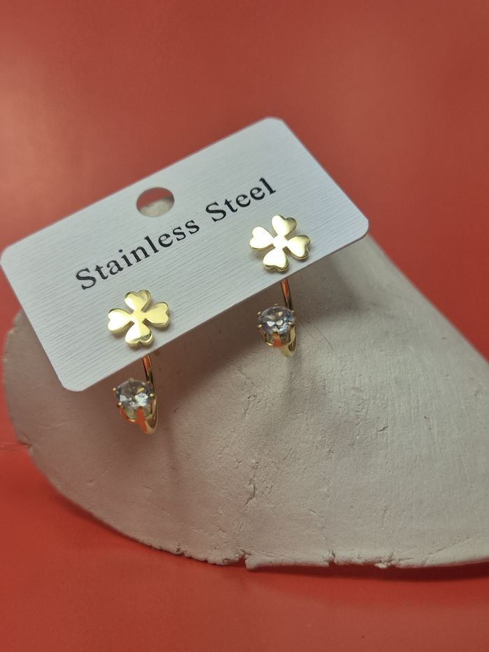 Серьги стальные клевер с напылением золотом J11519CJJ