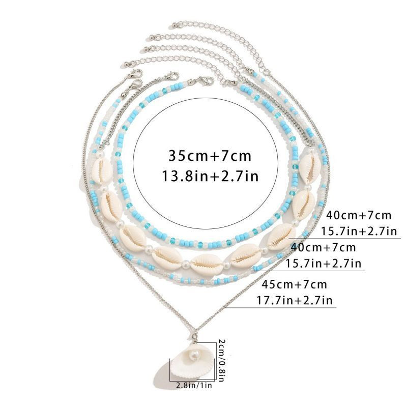 Многослойный чокер с синим бисером и натуральными ракушками CJM16930