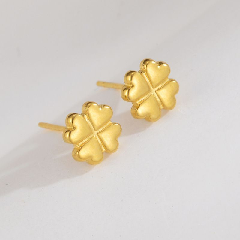 Серьги-пусеты Клевер четырехлистник дутый CJL35120