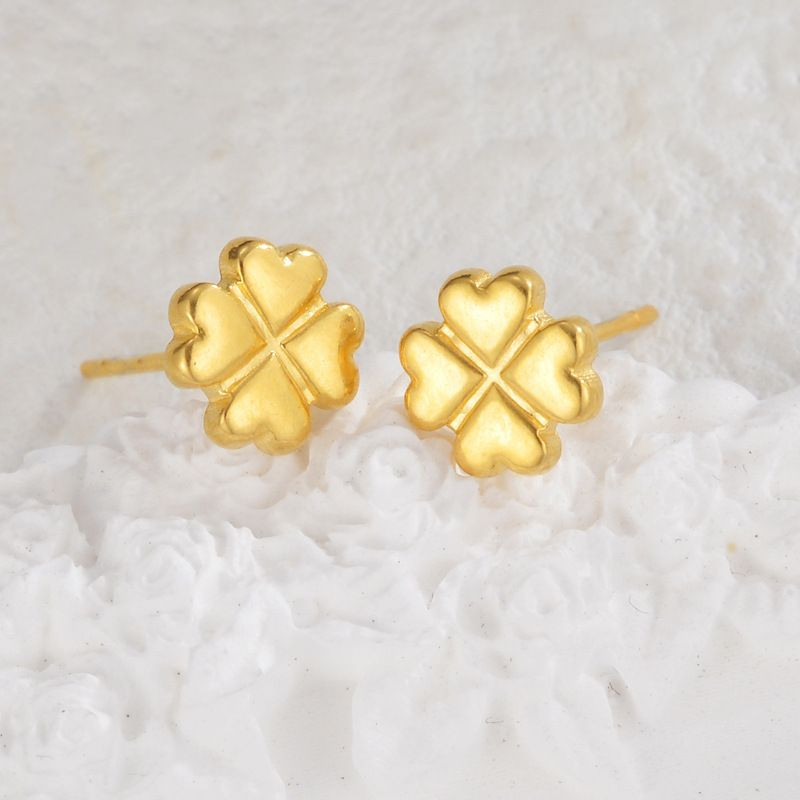 Серьги-пусеты Клевер четырехлистник дутый CJL35120