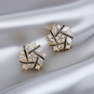 Вечерние серьги-пусеты сияющие снежинки 1J11938CJJ