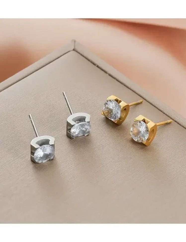 Серьги-пусеты Квадратные кристаллы 1J10012CJJ