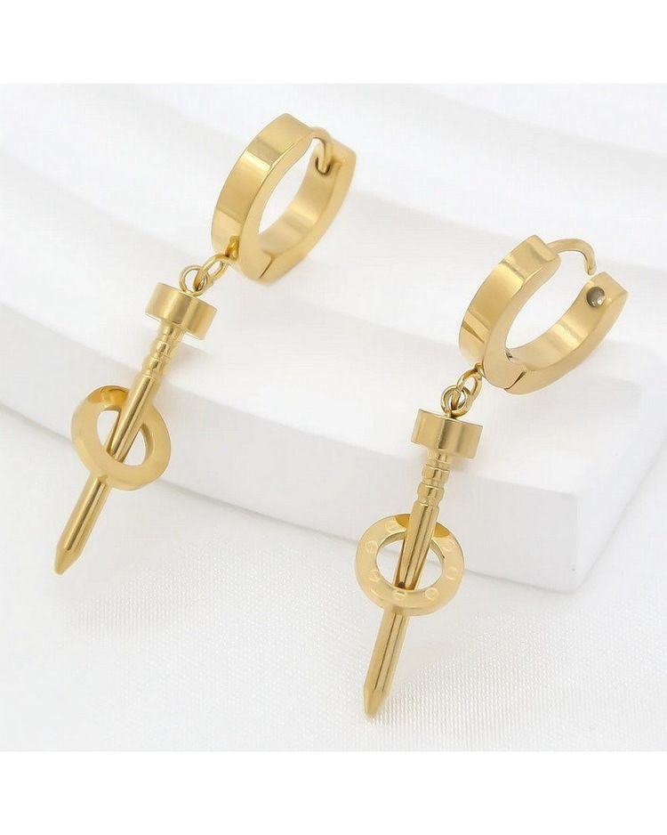 Стальные серьги-конго с напылением золотом гвоздь J10252CJJ