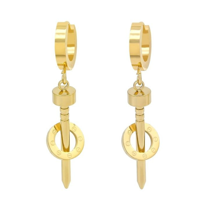Стальные серьги-конго с напылением золотом гвоздь J10252CJJ