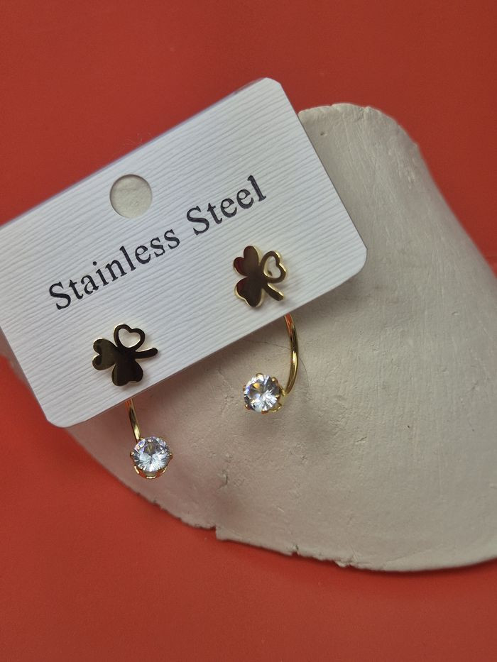 Серьги стальные клевер с напылением золотом J11520CJJ