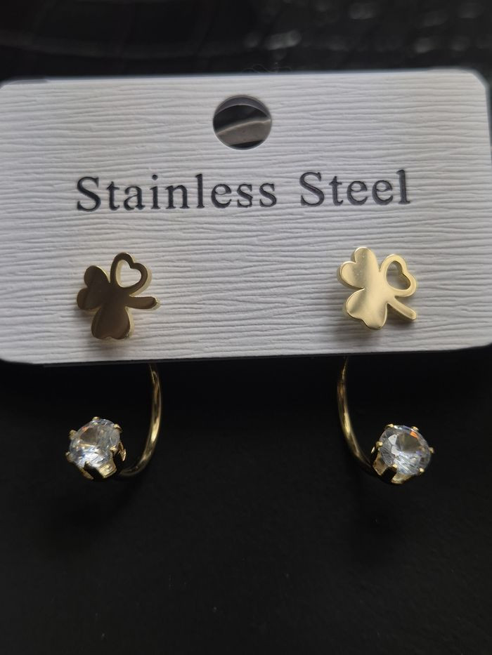 Серьги стальные клевер с напылением золотом J11520CJJ