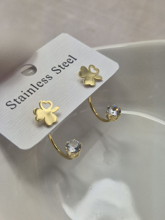 Серьги стальные клевер с напылением золотом J11520CJJ