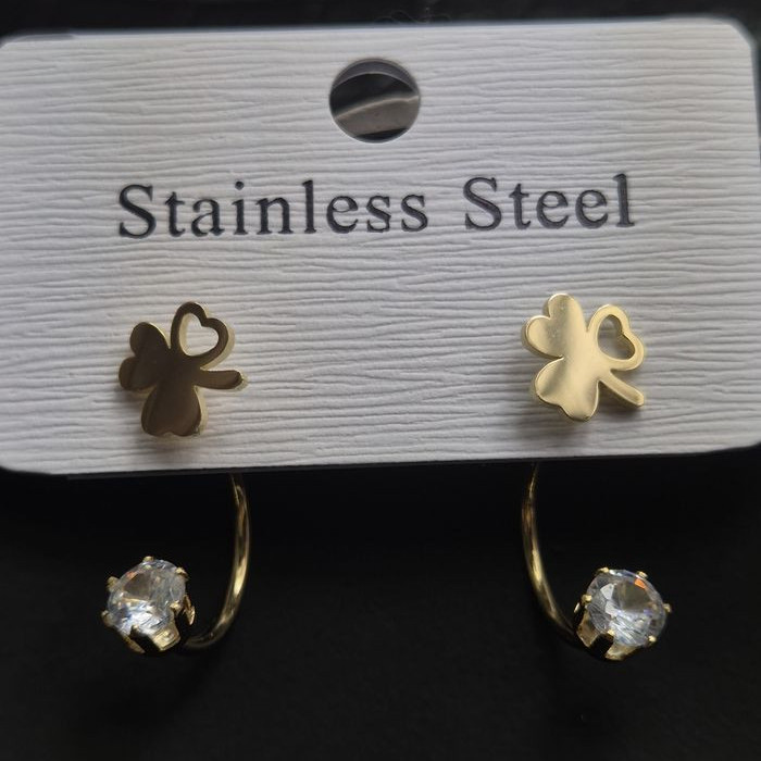 Серьги стальные клевер с напылением золотом J11520CJJ