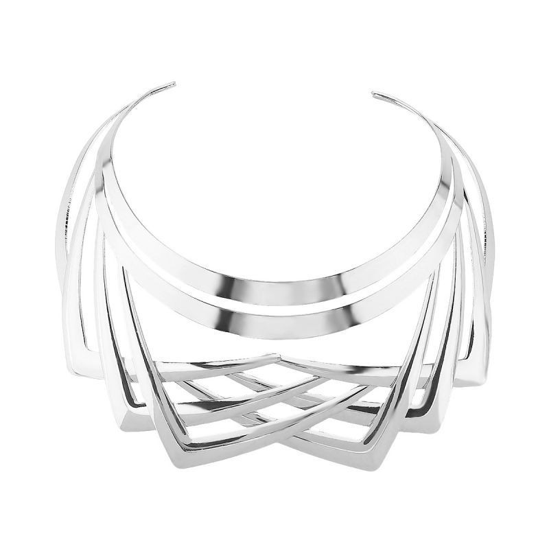 Жесткое колье геометрическое из переплетенных золотистых обручей CJN35063