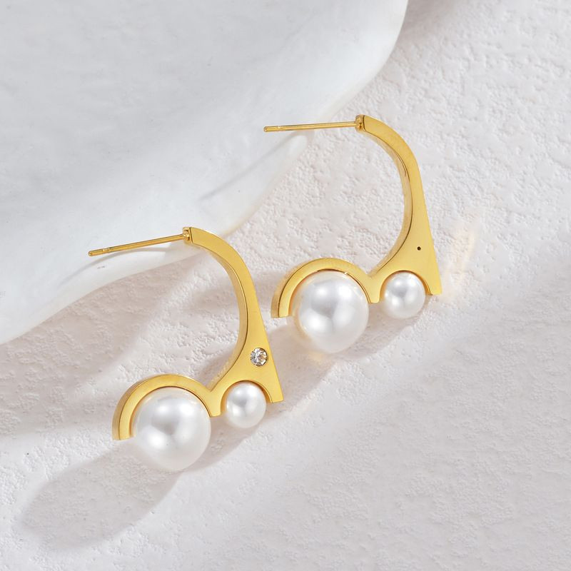 Серьги-полукольца разомкнутые с жемчугом и стразами CJL35121 Серьги-полукольца разомкнутые с жемчугом и стразами CJL35121