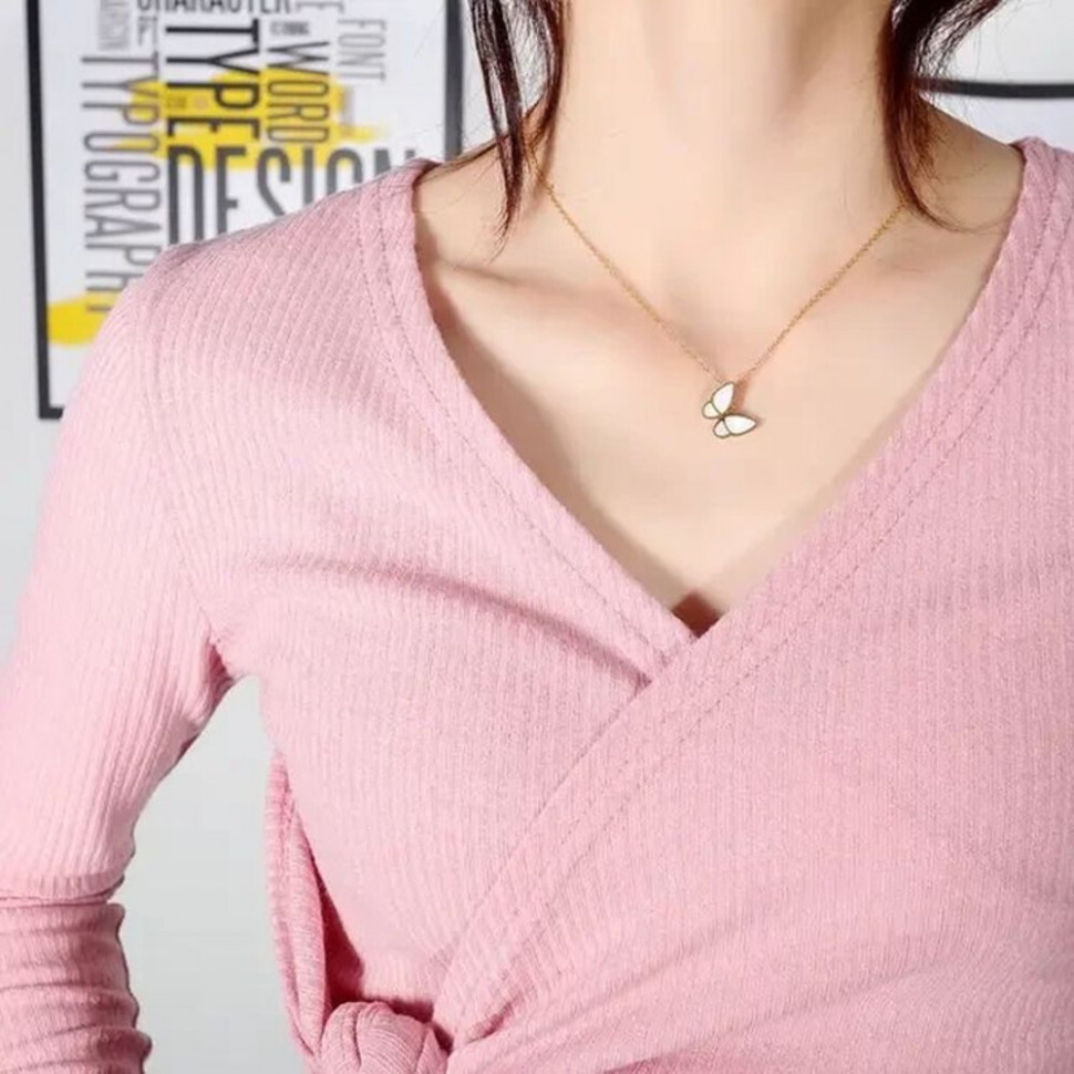 Стальная цепочка с кулоном в виде перламутровой бабочки J10164CJJ