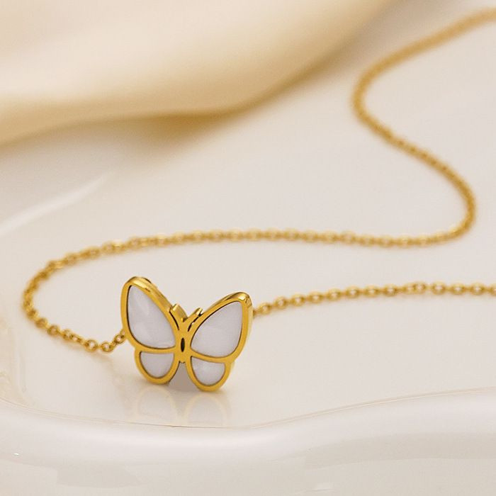 Стальная цепочка с кулоном в виде перламутровой бабочки J10164CJJ